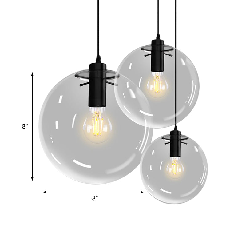 Contemporary 1-Light Black Orb Pendant: 6’/8’/12’ Wide Clear Glass Ideal For Living Room Ceiling