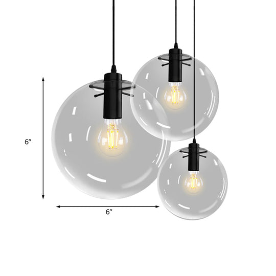 Contemporary 1-Light Black Orb Pendant: 6’/8’/12’ Wide Clear Glass Ideal For Living Room Ceiling