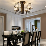 Vintage Style Black Square Metal Ceiling Light Fixture With Crystal Prism - 4/6/8 Lights Ideal For