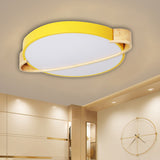 Nordic Round Led Ceiling Light Fixture Metal Flush Mount In Pink/Yellow/Green For Bedroom Warm/White