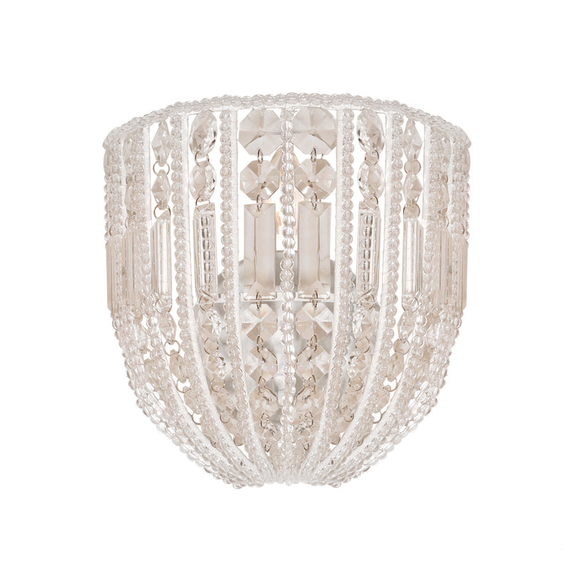 Contemporary Beaded Wall Sconce Light - Clear Crystal Elegant 1-Head Lamp For Living Room