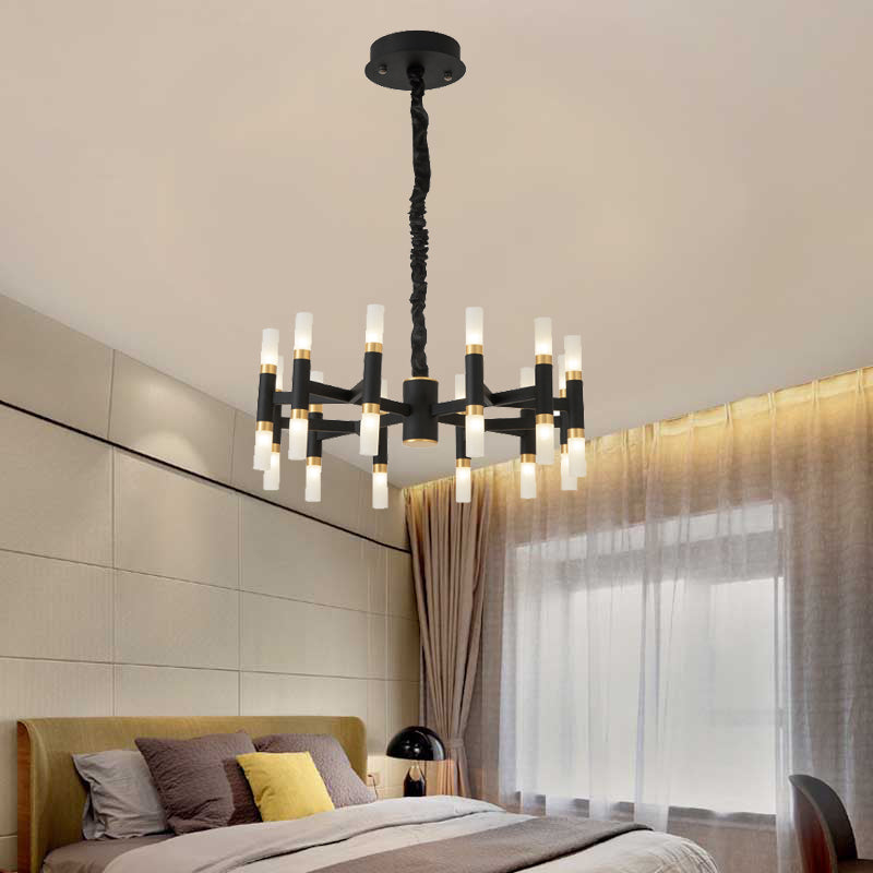Modern Led Bedroom Chandelier - 24/36/60 Lights Tubular Iron Shade Black/White Pendant