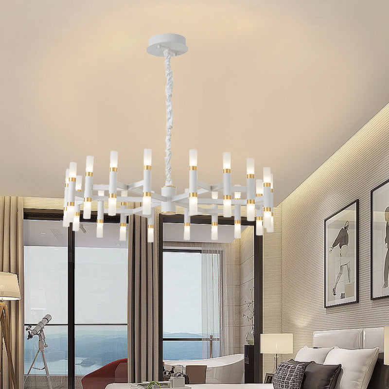 Modern Led Bedroom Chandelier - 24/36/60 Lights Tubular Iron Shade Black/White Pendant