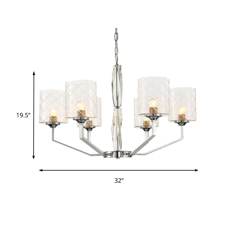 Sleek Glass Up Chandelier 6/8-Light Ceiling Lighting Fixture In Chrome
