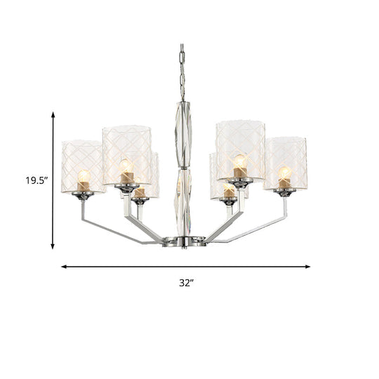 Sleek Glass Up Chandelier 6/8-Light Ceiling Lighting Fixture In Chrome