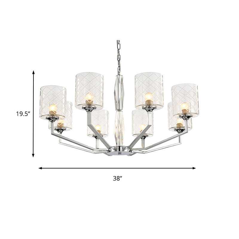 Sleek Glass Up Chandelier 6/8-Light Ceiling Lighting Fixture In Chrome