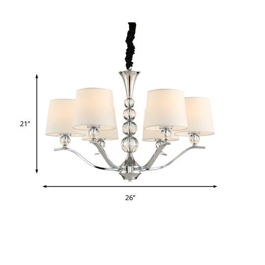 6-Head Minimalist Ceiling Lamp With Fabric Shade - Chrome Cone Chandelier Light For Dining Room