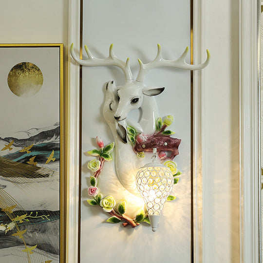 Loft Style Wall Mounted Sconce With Clear Crystal Shade Blue/Gold Finish And Deer Head Accent