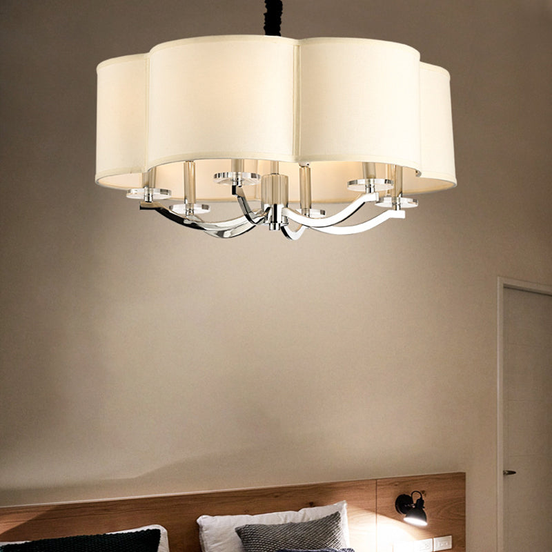 Sleek 6-Light Drum Bedroom Chandelier With Crystal Accents Metal Frame And Fabric Shade