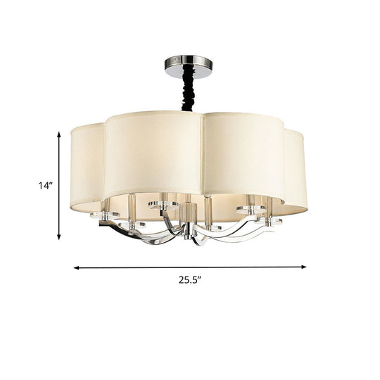 Sleek 6-Light Drum Bedroom Chandelier With Crystal Accents Metal Frame And Fabric Shade