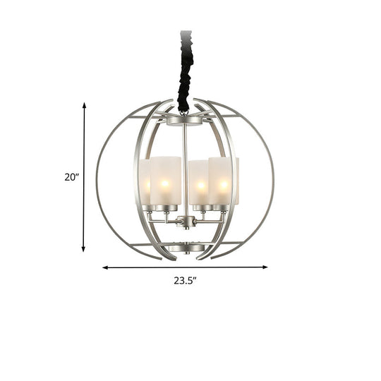 Frosted Glass Cylinder Pendant Light - Contemporary 4-Head White Chandelier With Sphere Frame