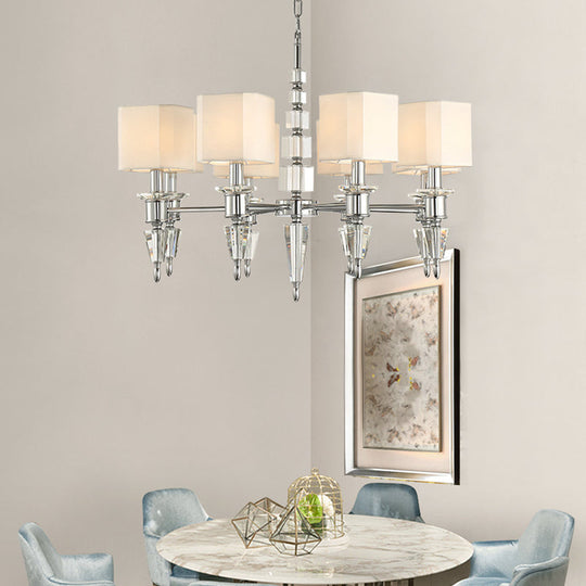 Modern 6-Light Chrome Ceiling Pendant With Fabric Shade