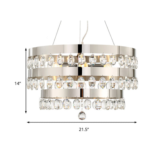 Contemporary Crystal Multi-Layer Chandelier Pendant With 5 Lights - Silver Suspension Lamp For