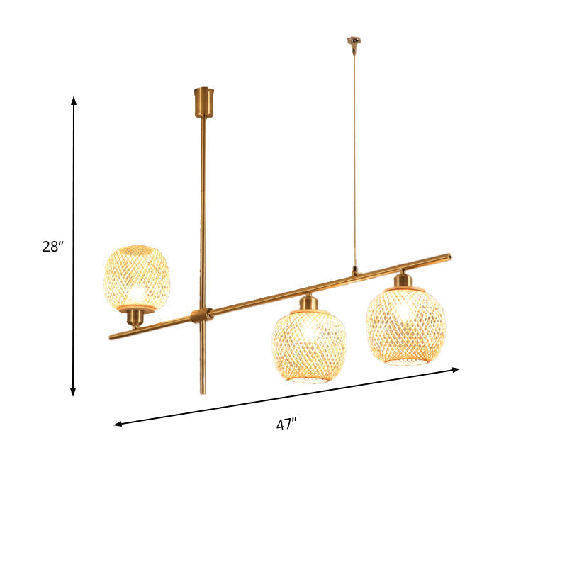 Wood-Shaded Kitchen Chandelier Lamp With Asian Light Pendant - Beige