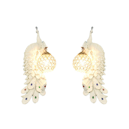 Peacock Wall Sconce With Crystal Shade In White/Blue Finish - 1/2 Pack Left/Right