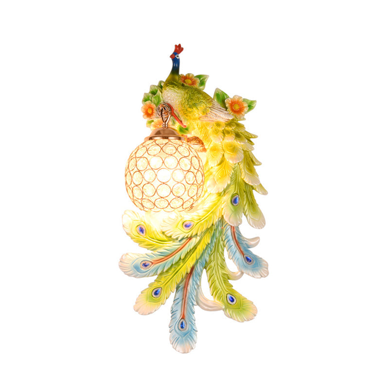 Loft Style Crystal And Resin Wall Lamp With Peacock Backplate Gold/Green (1/2 Packs)