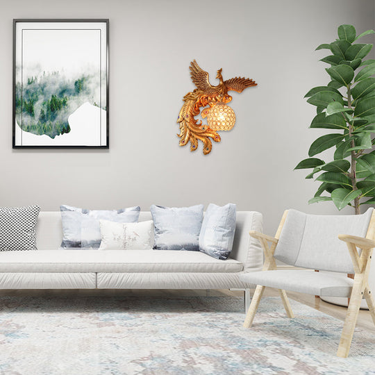 Phoenix Sconce Lighting Resin Wall Lamp With Crystal Dome Shade - Lodge Style Gold Finish / Left