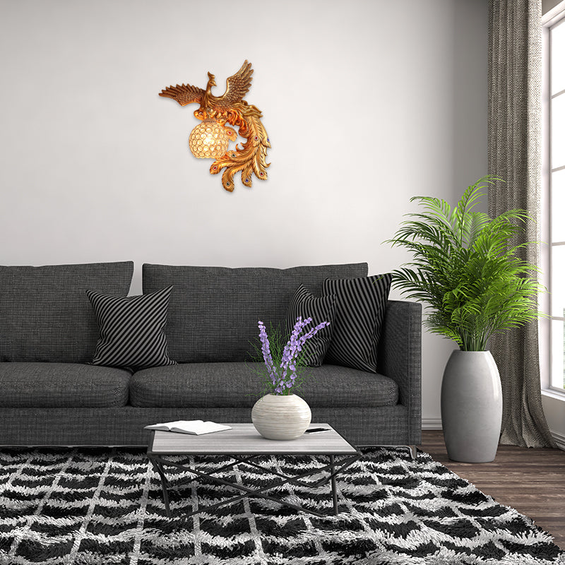 Phoenix Sconce Lighting Resin Wall Lamp With Crystal Dome Shade - Lodge Style Gold Finish