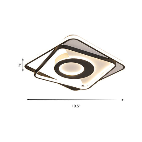 Modern Black And White Square Flush Ceiling Light Acrylic Led Fixture - 16/19.5/23.5 Width Ideal For