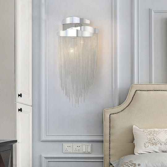 Modern Aluminum Tassel Wall Sconce With 3 Lighting Options In Silver/Gold For Bedside Silver