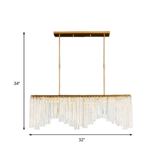 Modern Gold Linear Crystal Led Chandelier Lamp - 24.5’/32’ Wide Pendant Lighting For Living Room