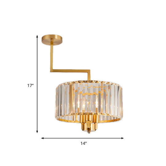 Contemporary Gold Drum Chandelier With Clear Crystal - 3/6/9 Head Suspension Light For Living Room