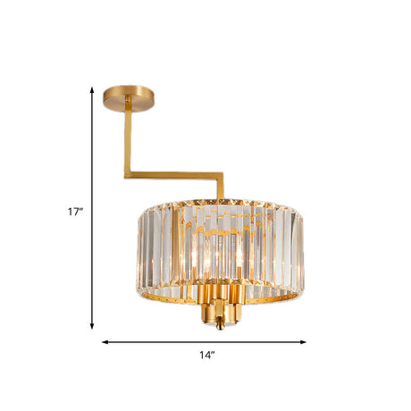 Contemporary Gold Drum Chandelier - Clear Crystal 3/6/9 Heads Living Room Lighting