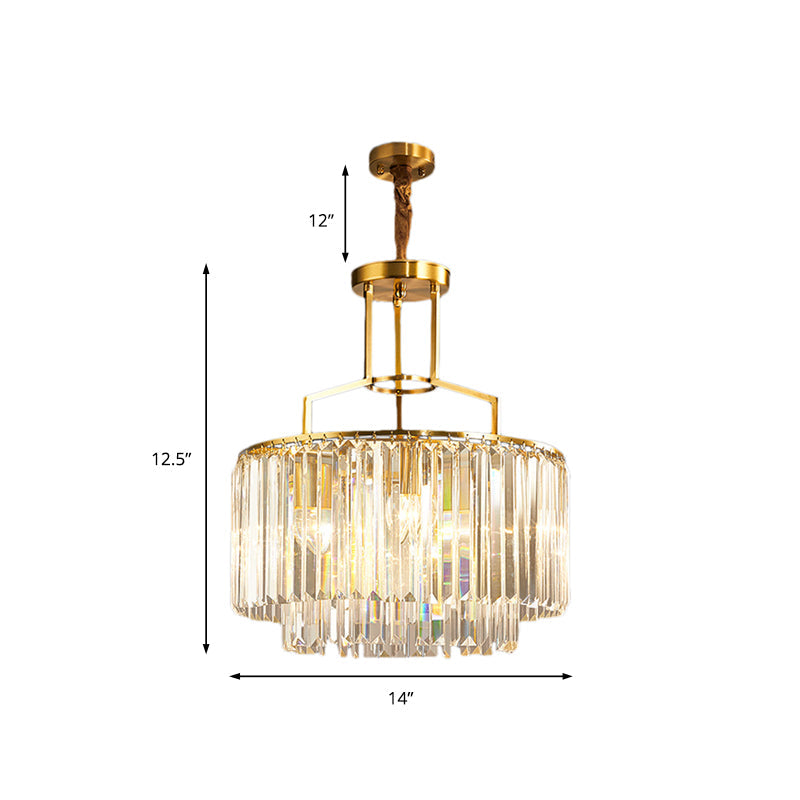 2-Tier Clear Crystal Prism Pendant Chandelier In Modern Gold Design - 3/5/8 Lights