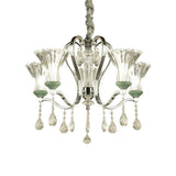 Modern Glass And Crystal Chandelier With 5 Green Bell Shades