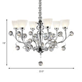 Modernist 6-Light Frosted Glass Chandelier With Crystal Ball Accent - Polished Chrome Pendant