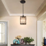 Cylinder Pendant Lamp - Modern Black Hanging Ceiling Light With Crystal Accent