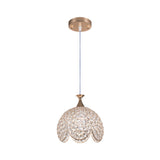 Contemporary Clear Crystal Pendant Light With Gold Ruffled Edge - 1 Dome Suspension Lamp (8/10/12 W)