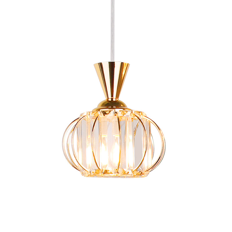 Crystal Prism Pendant Light With Modern Lantern Shade In Black/Gold For Bedroom