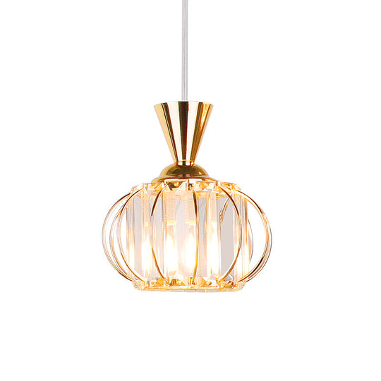Modern Crystal Prism Pendant Light With Lantern Shade In Black/Gold For Bedroom
