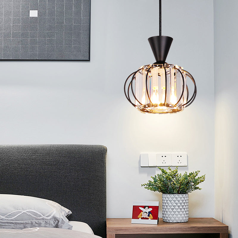 Modern Crystal Prism Pendant Light With Lantern Shade In Black/Gold For Bedroom Black