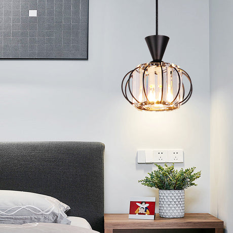 Modern Crystal Prism Pendant Light With Lantern Shade In Black/Gold For Bedroom Black