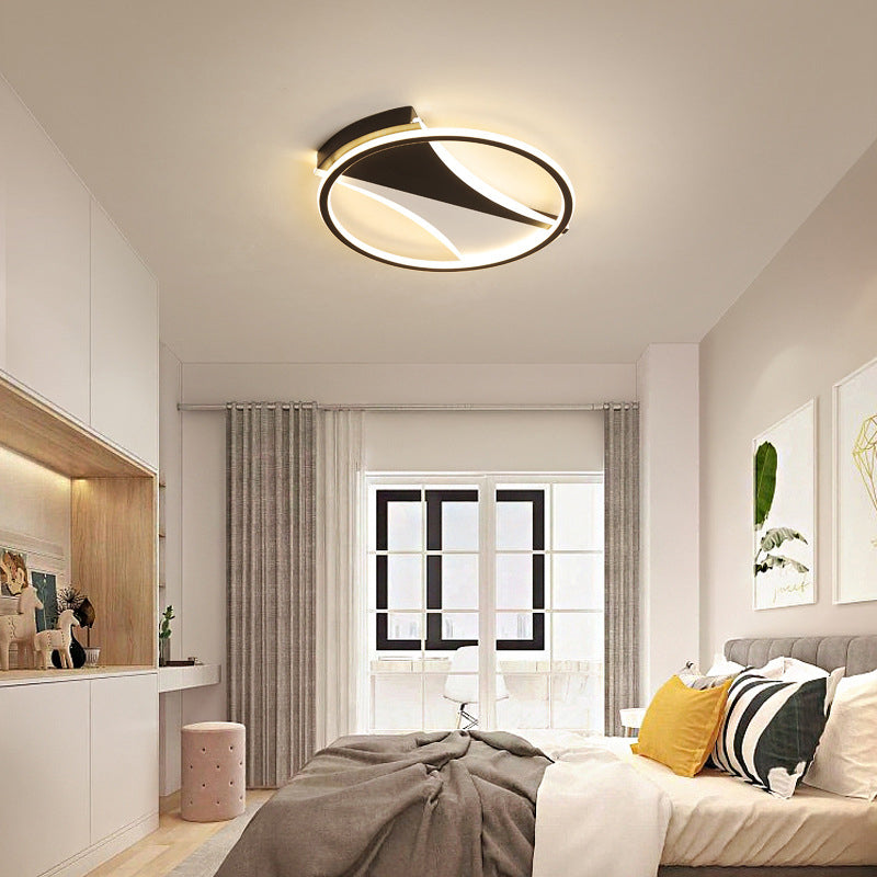 Modern Black & White Circular Flush Ceiling Light In Warm/White 16/19.5/23.5 Diameter Black-White /