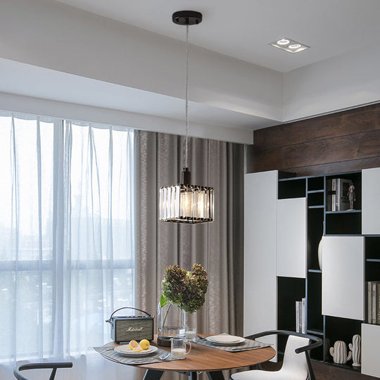 Contemporary Black Crystal Pendant Lamp - Cubic Dining Room Ceiling Light