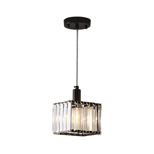 Contemporary Black Crystal Pendant Lamp - Cubic Dining Room Ceiling Light