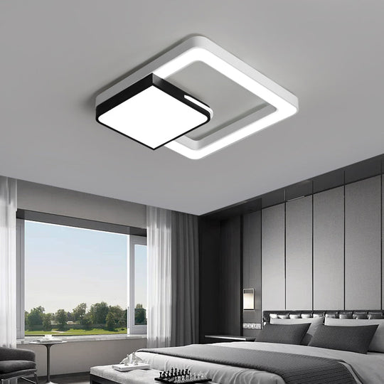Led Acrylic Square Flush Mount Light: Modern White And Black Ceiling Lamp For Bedroom