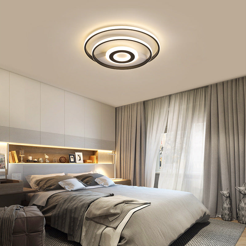 Black Ring Flush Mount Light Nordic Acrylic Led Ceiling Lighting For Bedroom (16/19.5/23.5 W) -