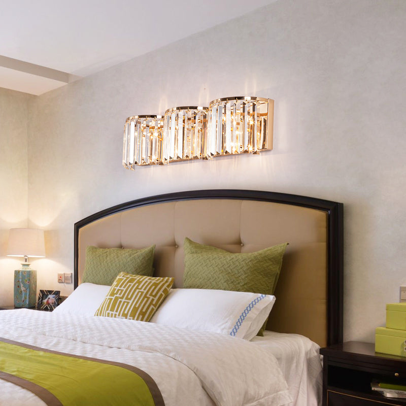 Modern Gold Led Wall Light With Clear Crystal Block - Linear Sconce