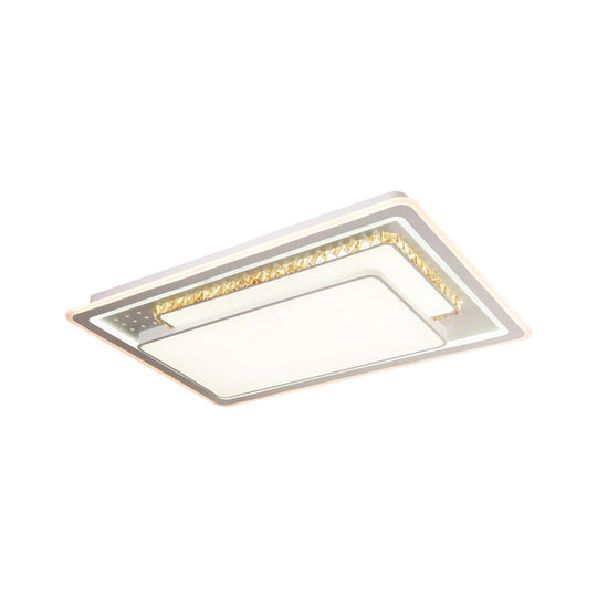Geometric Crystal Led Ceiling Light For Living Room: Minimal Rectangle Flush Mount With Leaf