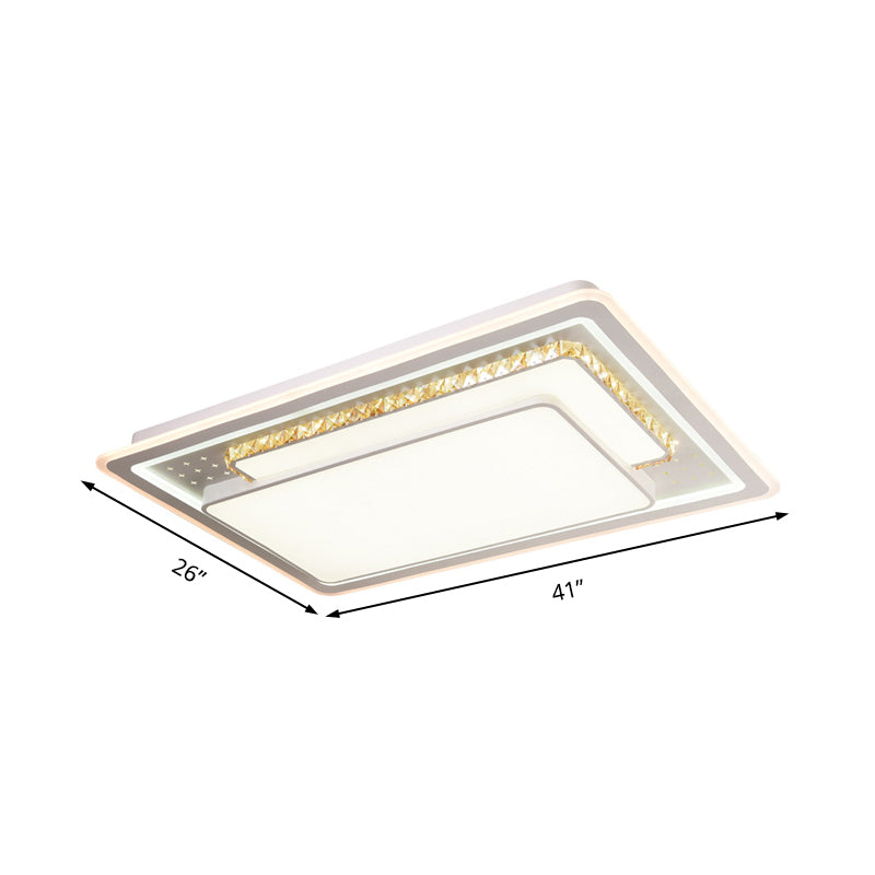 Geometric Crystal Led Ceiling Light For Living Room: Minimal Rectangle Flush Mount With Leaf