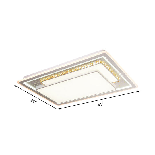 Geometric Crystal Led Ceiling Light For Living Room: Minimal Rectangle Flush Mount With Leaf