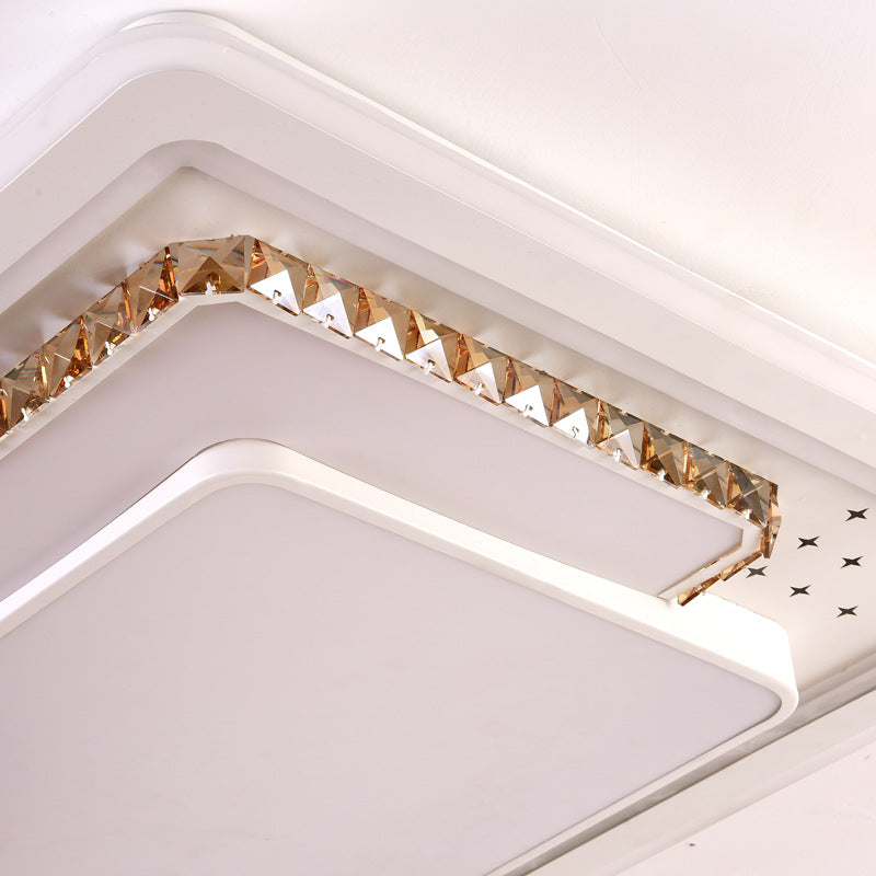 Geometric Crystal Led Ceiling Light For Living Room: Minimal Rectangle Flush Mount With Leaf