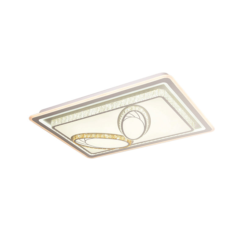 Geometric Crystal Led Ceiling Light For Living Room: Minimal Rectangle Flush Mount With Leaf