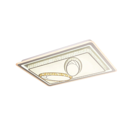 Geometric Crystal Led Ceiling Light For Living Room: Minimal Rectangle Flush Mount With Leaf