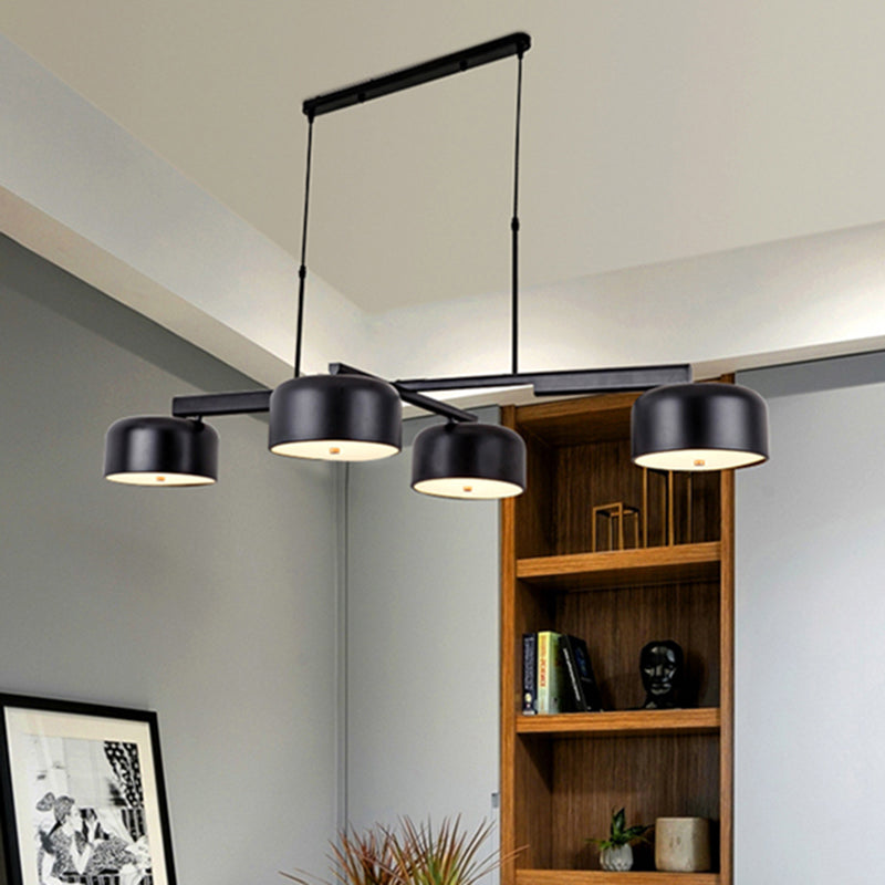 Linear Modernist Island Pendant Light With 4 Drum Shades In Black/Rose Gold