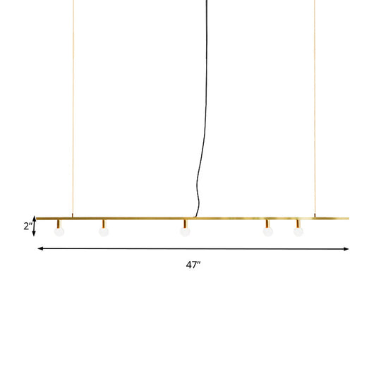 Gold Linear Island Pendant Light Nordic 5-Light Metal Fixture For Dining Room - 39/47 Wide